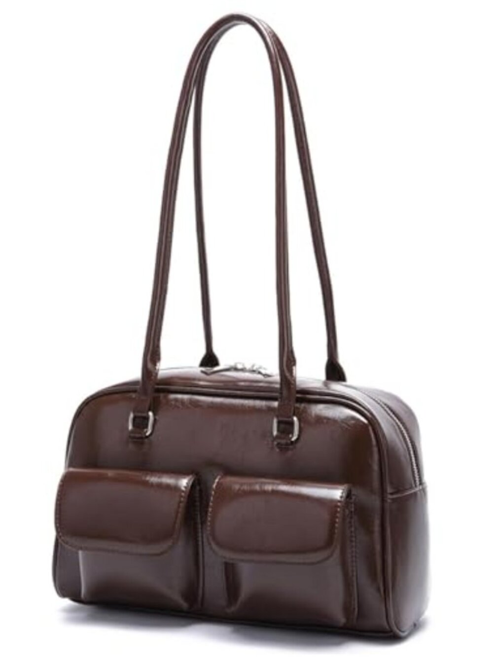 Top Handle Shoulder Bag Vegan Leather Multi Pocket Underarm Purse